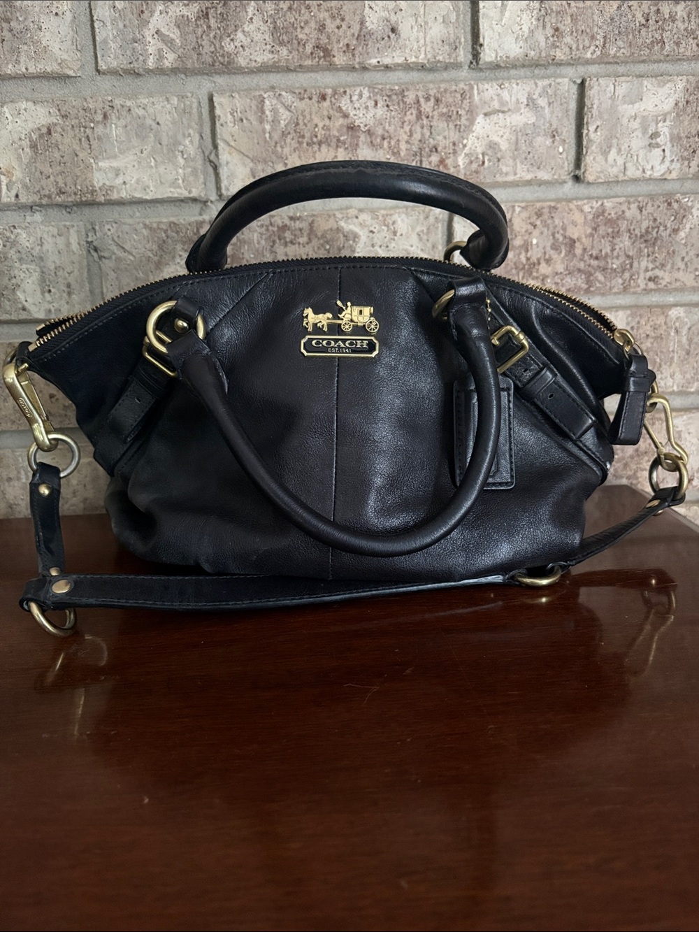 Coach Black Leather Satchel Bag with Gold Hardware
